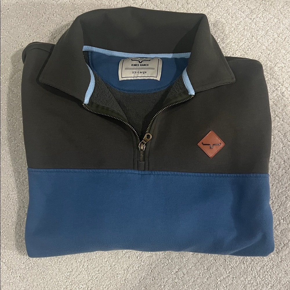 Kimes Ranch XXL Quarter Zip Pullover Western Workwear Blue Olive Green
